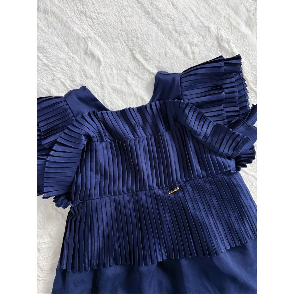 Chloé Girls Navy Pleated Ruffle Sleeve Dress Size 2Y 24M Designer